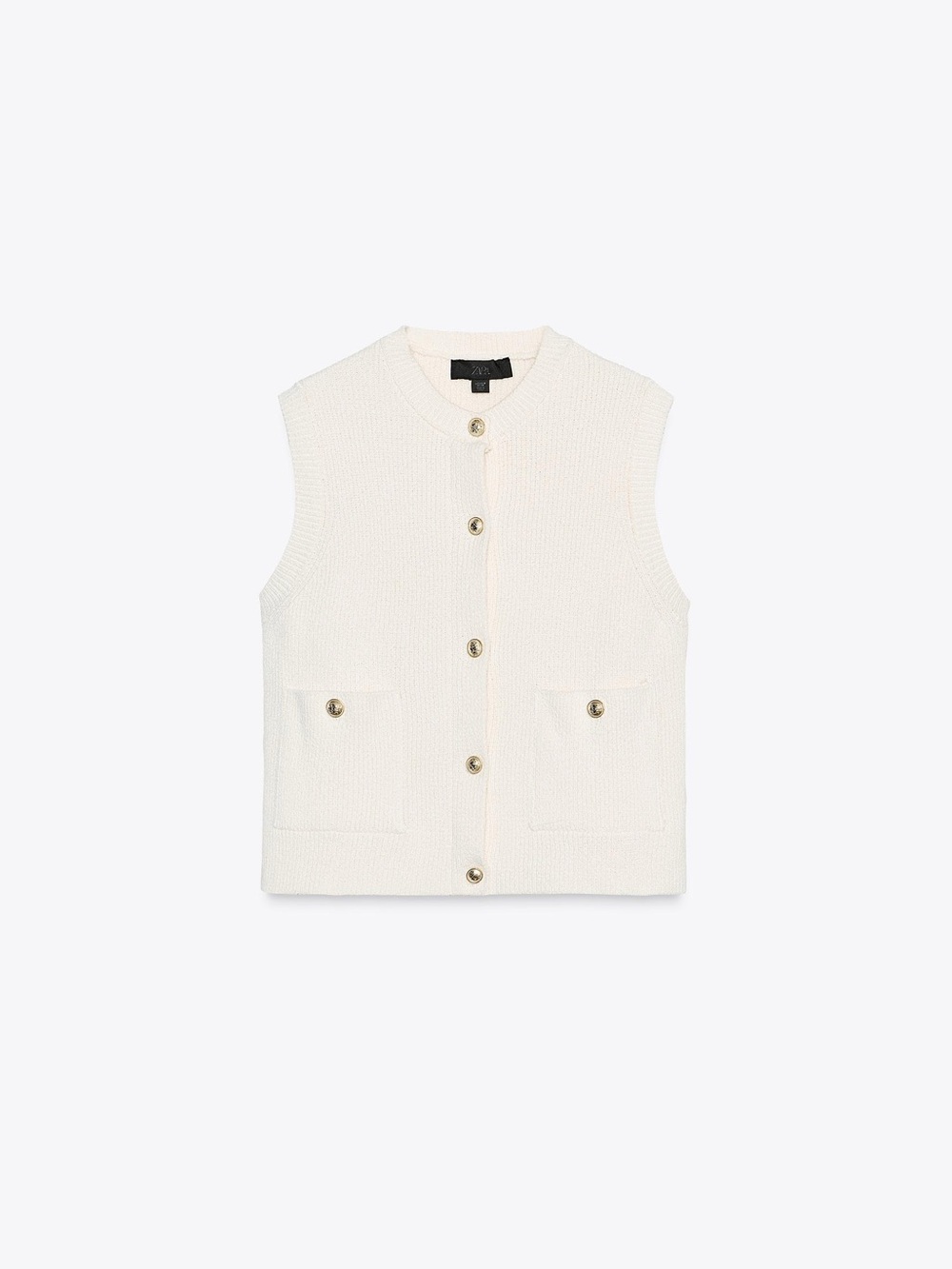 Zara Cream Knit Button Vest with Gold Buttons
